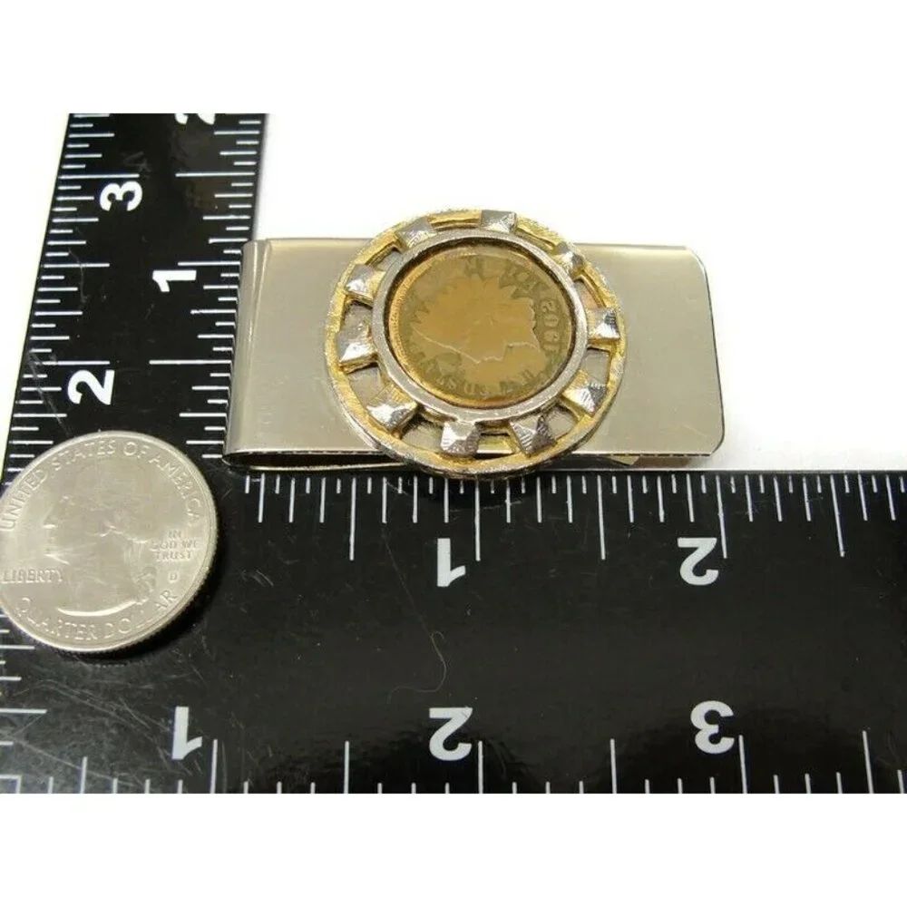 Vintage 1902 Indian Head Penny Silver and Gold Tone Money Clip Men